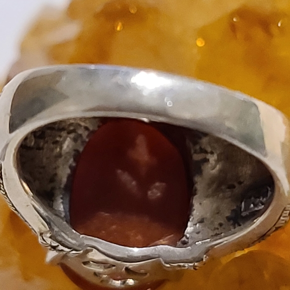 Vintage Carnelian Marcasite Engraved Ring - Picture 4 of 7